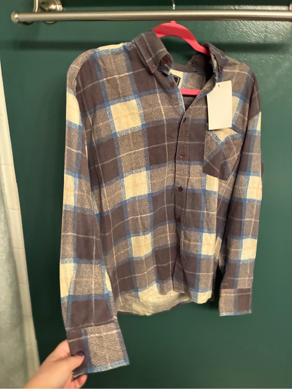 NWT Men's Blue Purple & Cream Plaid Button-Up Shirt